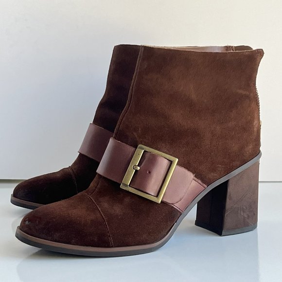 KORKS by KORK-EASE Denoon Burnished Cap Toe Brown Suede Strap Buckle Ankle Boots - Picture 3 of 14